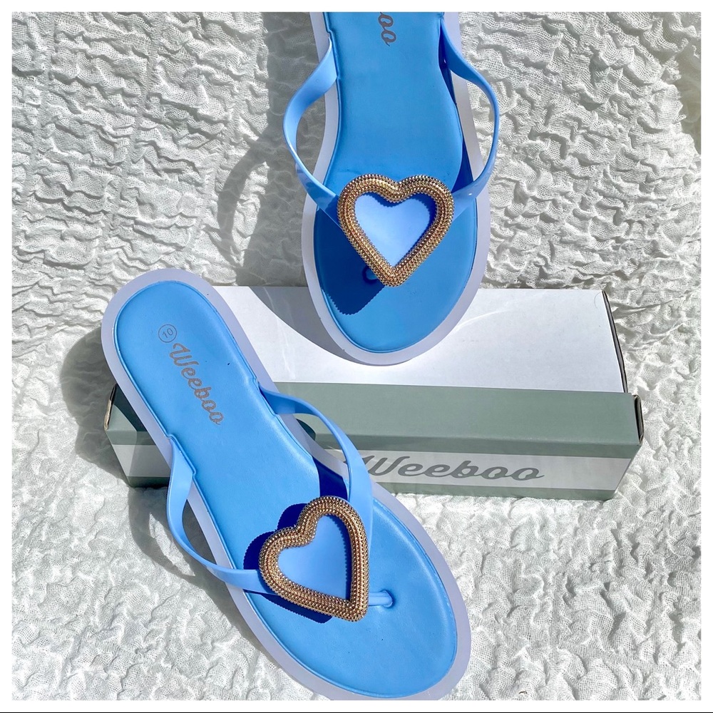 NWB Blue Glitter 💛 Heart Bling Jelly Sandals🩴